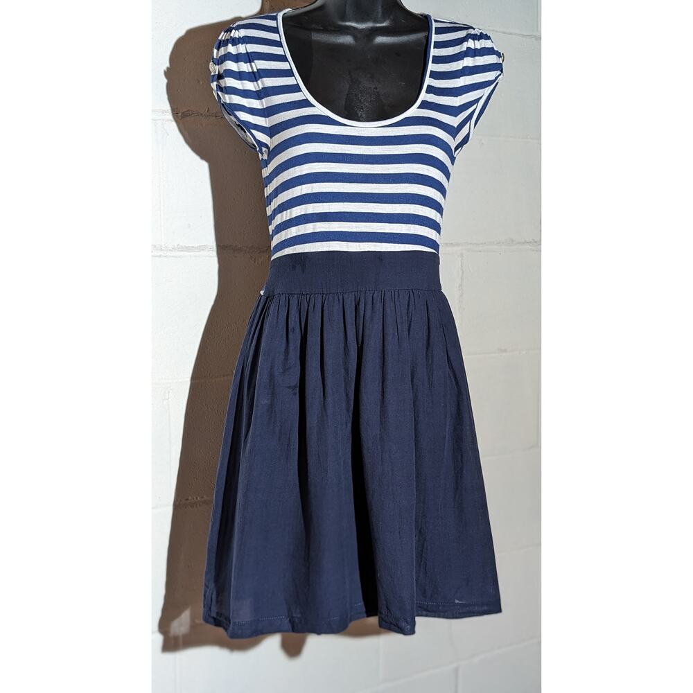 dELiA*s Vintage Y2K Striped Dress Blue and White Cap Sleeve A-line Mini Small